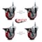 Service Caster 4 Inch Red Polyurethane 12 Inch Threaded Stem Caster Set with Brake SCC-TS20S414-PPUB-RED-PLB-121315-4 - alternate 3